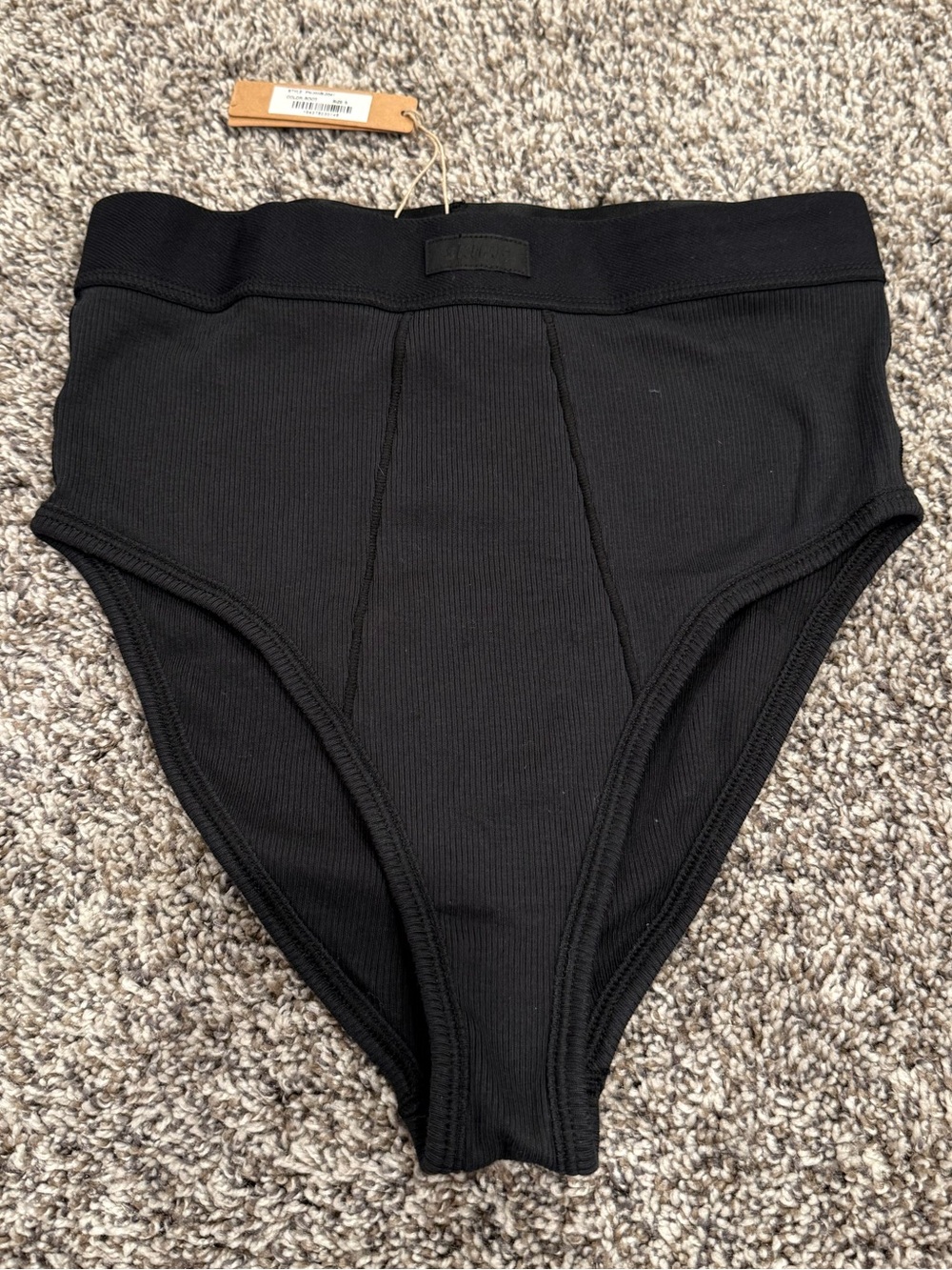 NWT SKIMS Cotton Rib High Waist Brief Panty Black S Soft Stretch Underwear